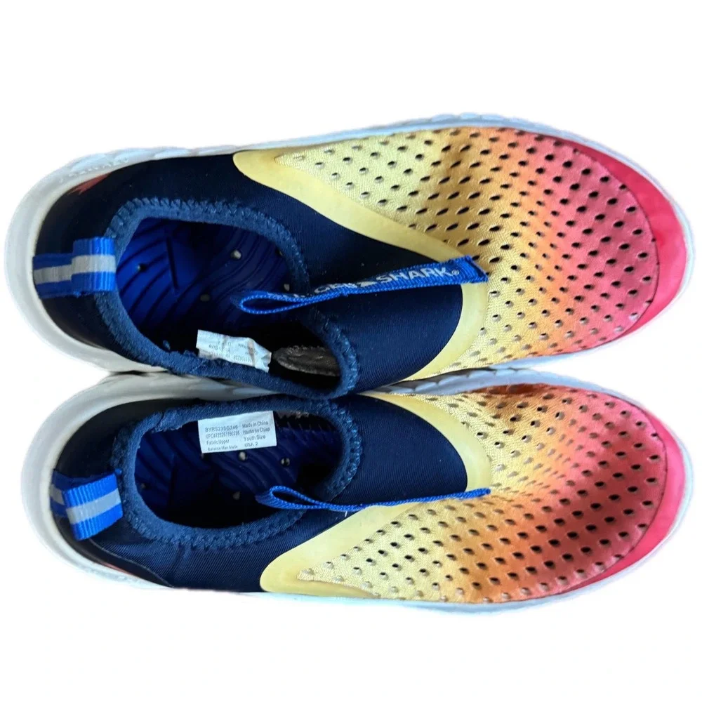 Rugged Shark Water Shoes Kids Size 2 Multicolor Excellent Sunset Mesh Slip On
